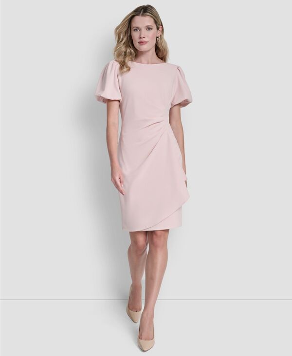 ダナ キャラン ニューヨーク レディース トップス ワンピース クレープ ギャザー スキューバ DKNY Women's Bubble-Sleeve Scuba Crepe Ruched Sheath Dress Petal｜ReVida 店 15,826円