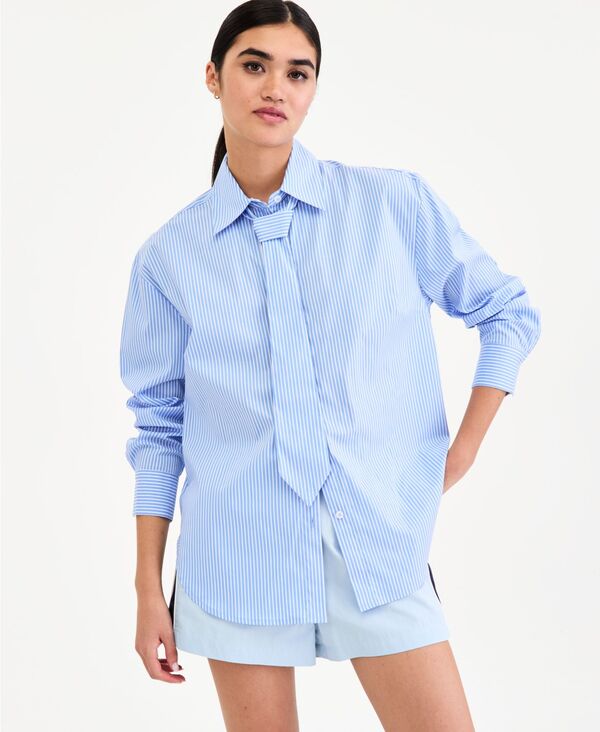 バースリー レディース トップス シャツ Bar III Women'shirt & Tie Blue Stripe ブルー|ReVida 店
