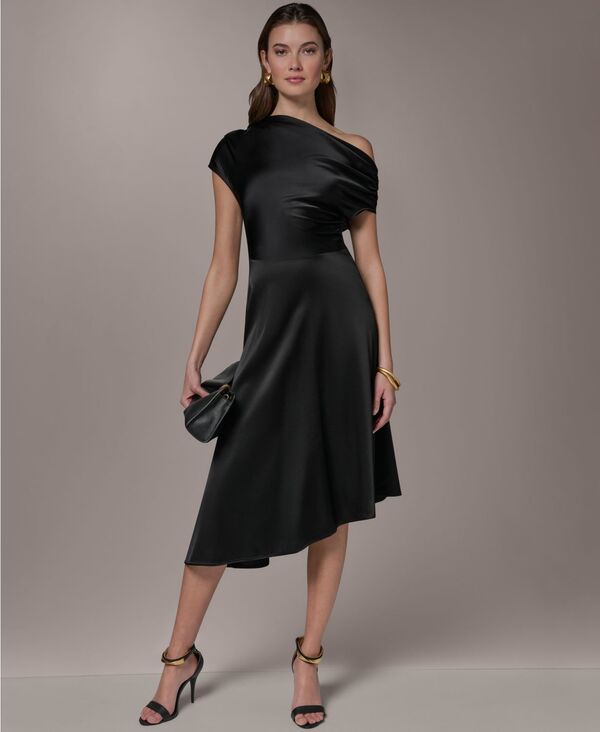 ダナ キャラン ニューヨーク レディース トップス ワンピース A ライン ワンショルダー シルク Donna Karanew York Women'silk A-Line One-Shoulder Dress Black ブラック|ReVida 店