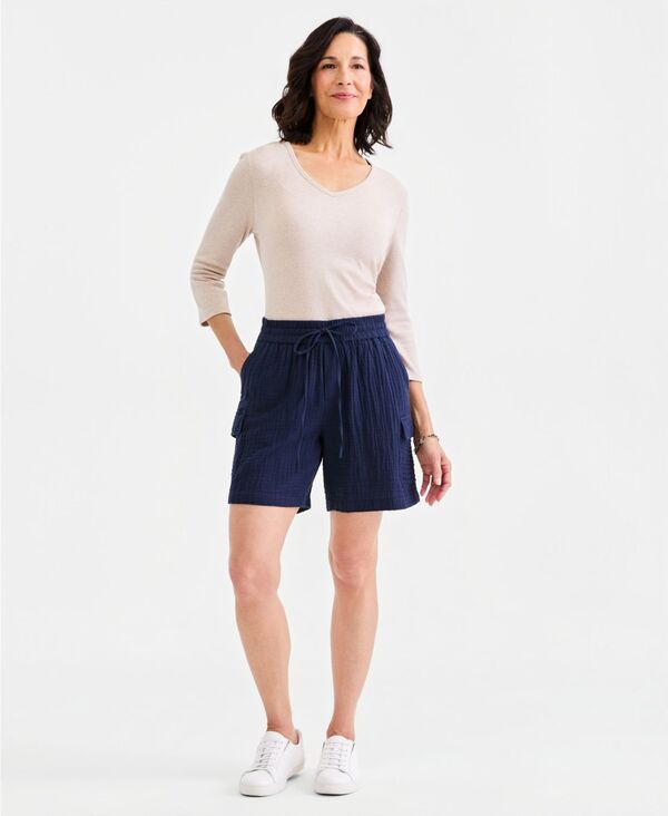 スタイルアンドコー レディース ボトムス ハーフパンツ・ショーツ ショートパンツ コットン Style & Co Women's Cotton Gauze Pull-On Cargo Shorts Industrial Blue ブルー｜ReVida 店