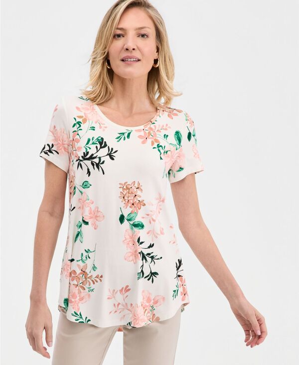 ジェイエムコレクション レディース トップス シャツ プリント JM Collection Women's Printed Scoop-Neck Short Sleeve Top Magnolia Bliss｜ReVida 店