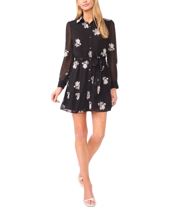 セセ レディース トップス ワンピース ミニ ダウン CeCe Women's Colla red Button-Down Mini Dress Rich Black ブラック｜ReVida 店 14,746円
