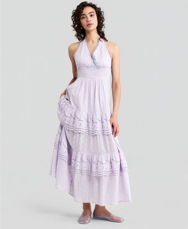 アンドノウディス レディース トップス ワンピース ティアード コットン マキシ ホルター And Now This Women's Cotton Halter Tie red Maxi Dress Lilac Air ライラック|ReVida 店