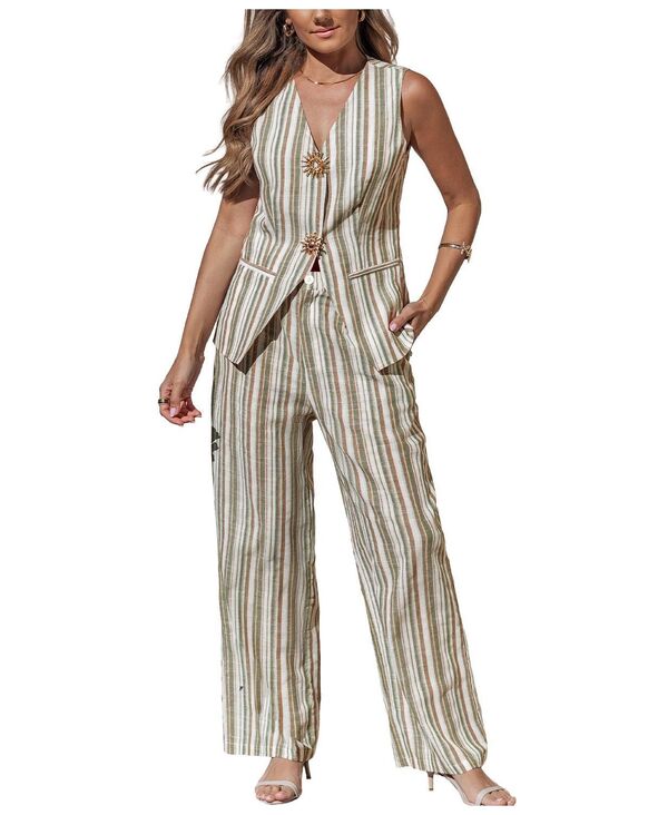 カップシー レディース トップス ベスト パンツ ノースリーブ Cupshe Women'striped Sleeveless Vest & Straight-Leg Pants Matching Set Grey グレー｜ReVida 店