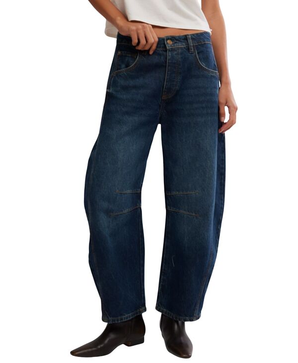 フリーピープル レディース ボトムス デニムパンツ ジーンズ Free People Women's We The Free Good Luck Mid-Rise Barrel Jeans Deep End|ReVida 店