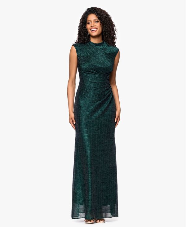 ベッツィアンドアダム レディース トップス ワンピース ギャザー トール Betsy & Adam Women's Metallic Ruched Gown Black Emerald ブラック｜ReVida 店