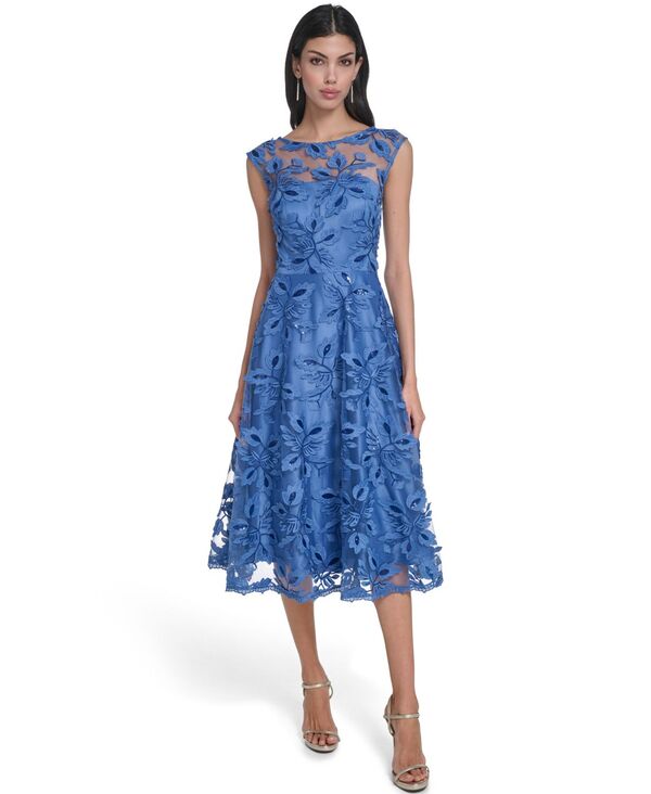 エリザジェイ レディース トップス ワンピース Eliza J Women's Illusion Boat Neck High-Low Dress Blue ブルー｜ReVida 店