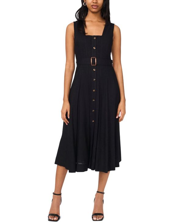 ミスク レディース トップス ワンピース MSK Women's Button-Front Square Neck Dress Rich Black ブラック｜ReVida 店