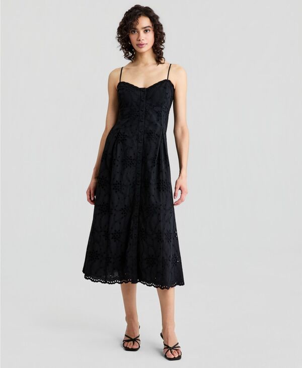 アンドノウディス レディース トップス ワンピース カットアウト コットン And Now This Women's Cotton Eyelet Back-Cutout Dress Deep Black ブラック|ReVida 店