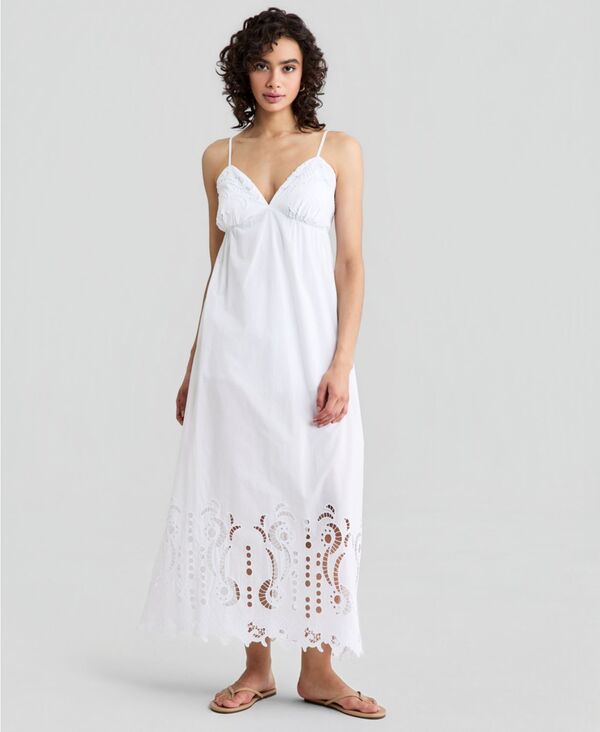 アンドノウディス レディース トップス ワンピース カットアウト コットン 刺繍 マキシ And Now This Women's Cotton Cutout Embroide red Maxi Dress Bright White ホワイト|ReVida 店