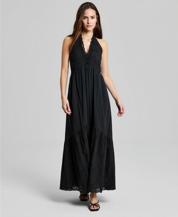 アンドノウディス レディース トップス ワンピース コットン マキシ And Now This Women's Cotton Crochet-Trimaxi Dress Black ブラック|ReVida 店