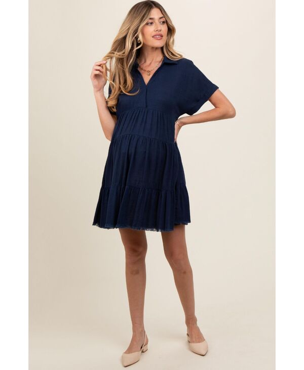 ピンクブラッシュ レディース トップス ワンピース ティアード リネン マタニティ Pinkblush Maternity Navy Tie red Linen Dress Navy blue ネイビー｜ReVida 店