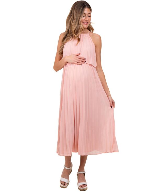ピンクブラッシュ レディース トップス ワンピース プリーツ ミディ マタニティ Pinkblush Maternity Light Navy Pleated Woven Midi Dress Pink ピンク|ReVida 店