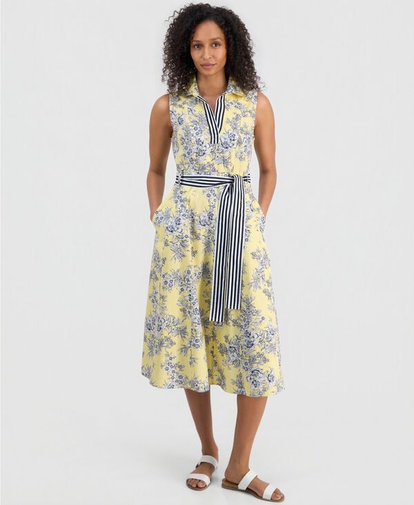 ナウティカ レディース トップス ワンピース A ライン フラワー柄 プリント ノースリーブ フラワー Nautica Women's Toile Floral-Print Sleeveless A-Line Dressunshine/Bright White ホワイト|ReVida 店
