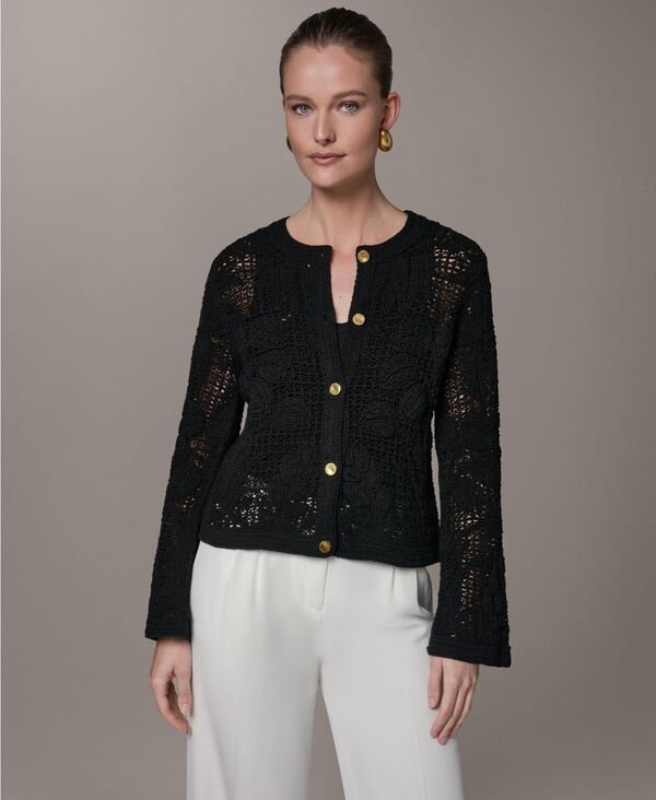 ダナ キャラン ニューヨーク レディース アウター ジャケット・ブルゾン Donna Karanew York Women's Crochet Button-Front Jacket Black ブラック|ReVida 店