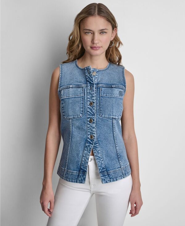 ダナキャランニューヨーク レディース トップス ベスト ノースリーブ デニム DKNY Jeans Women'sleeveless Button-Front Denim Vest Cedar Hill デニム｜ReVida 店 22,260円