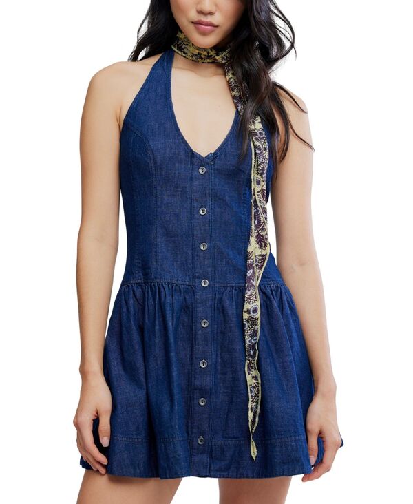 フリーピープル レディース トップス ワンピース Vネック ミニ コットン デニム Free People Women's Clean Break V-Neck Denim Cotton Mini Dress Night Wash デニム｜ReVida 店