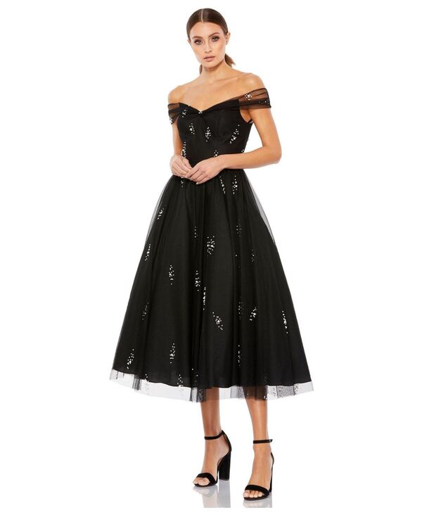 マックダガル レディース トップス ワンピース Mac Duggal Women's Long Sleeve Taffeta 3D Flower Ball Gown Black ブラック｜ReVida 店 64,240円
