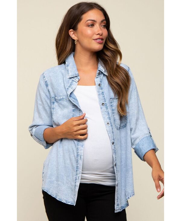 ピンクブラッシュ レディース トップス シャツ マタニティ Pinkblush Maternity Charcoal Chambray Rolled Cuff Shirt Light blue ブルー|ReVida 店