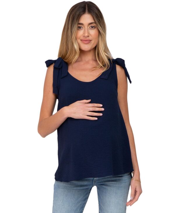 ピンクブラッシュ レディース トップス シャツ マタニティ Pinkblush Maternity Navy Blue Shoulder Bow Tank Top Navy blue ネイビー｜ReVida 店
