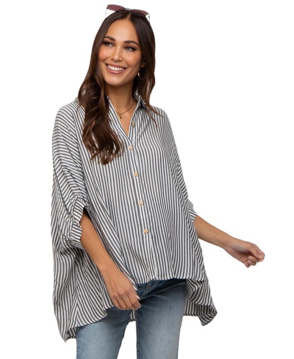 ピンクブラッシュ レディース トップス シャツ マタニティ Pinkblush Maternity Peach Striped Button Up Dolman Top Charcoal grey チャコール|ReVida 店
