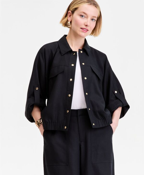 アイ.エヌ.シー インターナショナル コンセプト レディース アウター ジャケット・ブルゾン シャツ I.N.C. International Concepts Women's 3/4-Sleeve Shirt Jacket Deep Black ブラック|ReVida 店