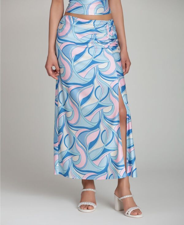 アヴェックレフィーユ レディース ボトムスカート サイドスリット ギャザー Avec Les Filles Women's Ruched Side Slit Skirt Mermaid Paisley|ReVida 店
