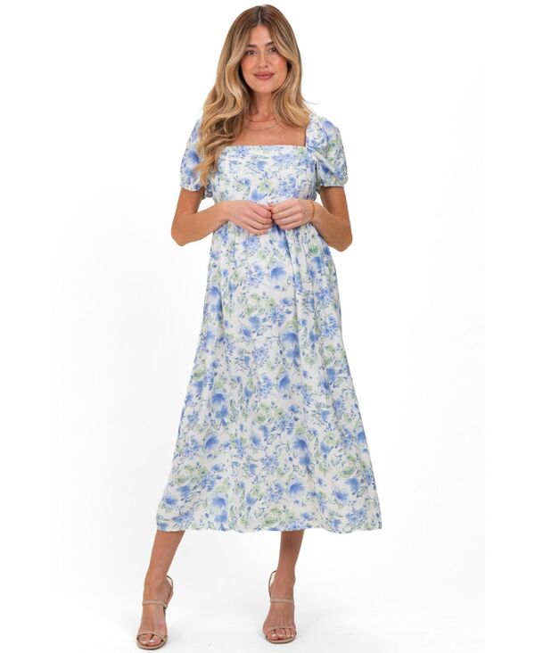 ピンクブラッシュ レディース トップス ワンピース フラワー柄 ミディ マタニティ フラワー Pinkblush Maternity Blue Floral Crisscross Back Midi Dress Blue ブルー｜ReVida 店