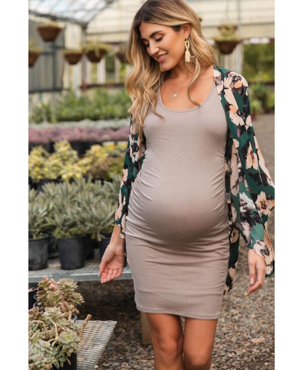 ピンクブラッシュ レディース トップス ワンピース ギャザー リブ ノースリーブ マタニティ Pinkblush Maternity Mocha Ribbed Ruched Sleeveless Dress Mocha モカ|ReVida 店