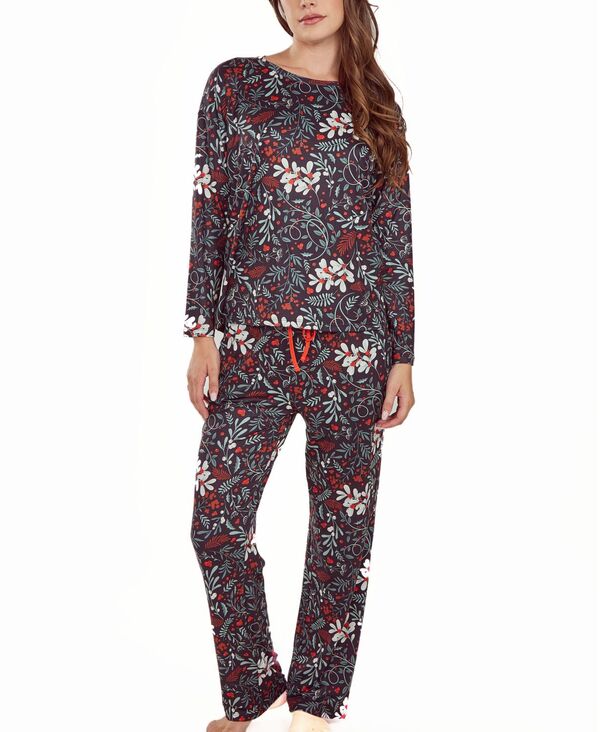 アイコレクション レディース アンダーウェア ナイトウェア フラワー柄 プリント フラワー iCollection Women's Ultra Soft Floral Printop and Pant Pajama Set Black ブラック｜ReVida 店 17,026円