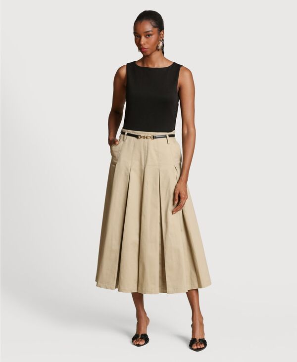 アヴェックレフィーユ レディース トップス ワンピースカート Avec Les Filles Women's Release Pleat Skirt Combo Dress Black and khaki ブラック|ReVida 店