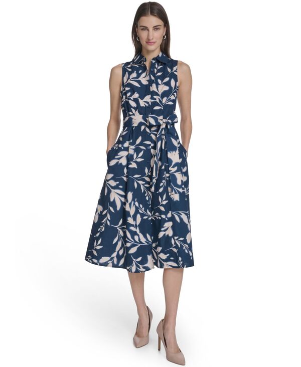 カルバンクライン レディース トップス ワンピース フラワー柄 ミディ フラワー Calvin Klein Women's Colla red Floral Midi Dress Indigo/Cashew インディゴ|ReVida 店