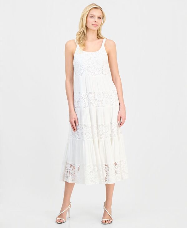 ロビー・ビー レディース トップス ワンピース ティアード ミディ ノースリーブ Robbie Bee Women'sleeveless Tie red Midi Dress White ホワイト｜ReVida 店