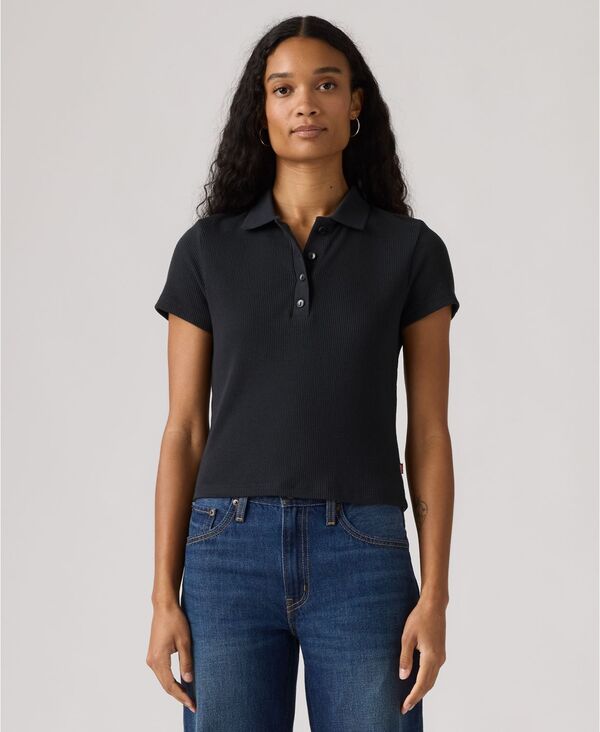 リーバイス レディース トップス ポロシャツ リブ 半袖 Levi's Women'short-Sleeve Rory Ribbed Polo Shirt Anthracite Night｜ReVida 店