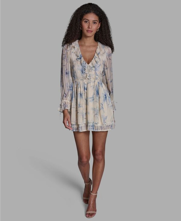 ビーシビージー レディース トップス ワンピース Vネック フリル ミニ BCBG Women's Ruffle Detail V-Neck Mini Dress French Sky Multi マルチカラー｜ReVida 店 10,514円