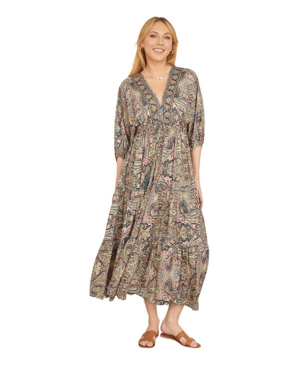 ユミキム レディース トップス ワンピース プリント ミディ Yumi Women's Paisley Print Midi Kimono Dress Beige/Khaki カーキ|ReVida 店