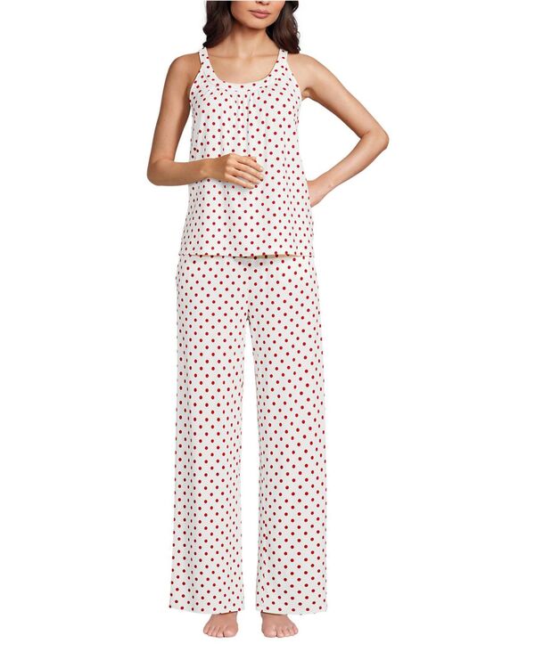 ランズエンド レディース アンダーウェア ナイトウェア パンツ Lands' End Women's Cooling 2 Piece Pajama Set - Flowy Tank and Pants Ivory/compass redot アイボリー｜ReVida 店