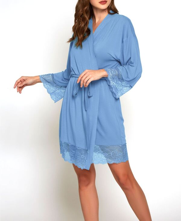 アイコレクション レディース アンダーウェア ナイトウェア iCollection Women's Olivia Soft Viscose Lingerie Wrap Robe Light Blue ブルー|ReVida 店