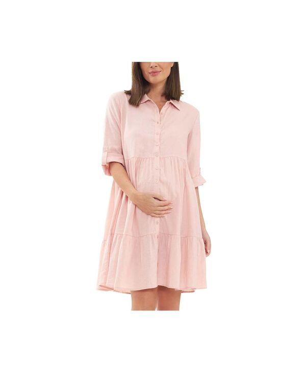 ライプマタニティ レディース トップス ワンピース シャツ リネン Ripe Maternity Adel Button Through Linen Shirt Dressoft Soft pink ピンク｜ReVida 店