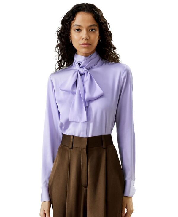 リリーシルク レディース トップス シャツ タートルネック ブラウス LILYSILK Women'silk Turtleneck Ribbon Blouse Lilac ライラック|ReVida 店