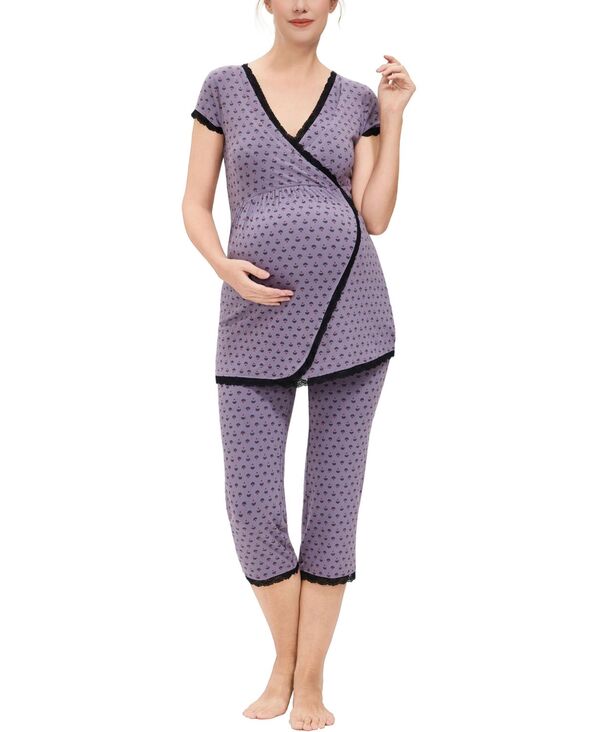 キミアンドカイ レディース アンダーウェア ナイトウェア マタニティ Maternity kimi + kai Luna Nursing 2-Piece Pajama Set Multicolo red マルチカラー｜ReVida 店