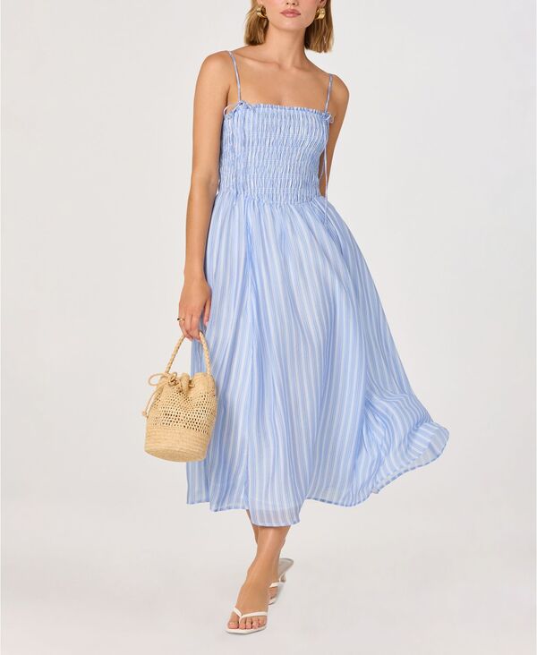 アストール レディース トップス ワンピース ASTR the Label Women's Lahela Square Neck Dress Blue Stripe ブルー|ReVida 店