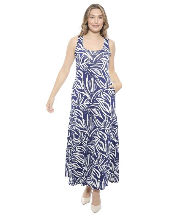 24 セブンコンフォート レディース トップス ワンピース A ライン ノースリーブ マキシ 24seven Comfort Apparel Women's Abstract Sleevelesscoop Neck A-Line Pocket Maxi Dress Print｜ReVida 店