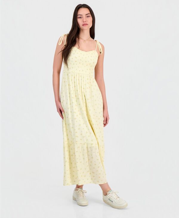 ヒッピーローズ レディース トップス ワンピース フラワー柄 シャーリング マキシ フラワー Hippie Rose Juniors' Ditsy Floral Smocked Maxi Dress Yellow Ditsy イエロー｜ReVida 店