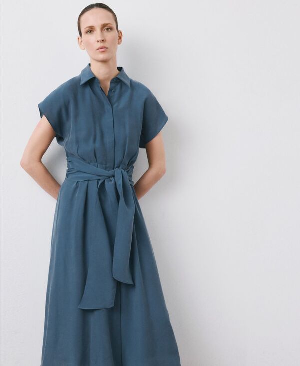 マンゴ レディース トップス ワンピース シャツ MANGO Women's Belt Shirt Dress Blue ブルー|ReVida 店