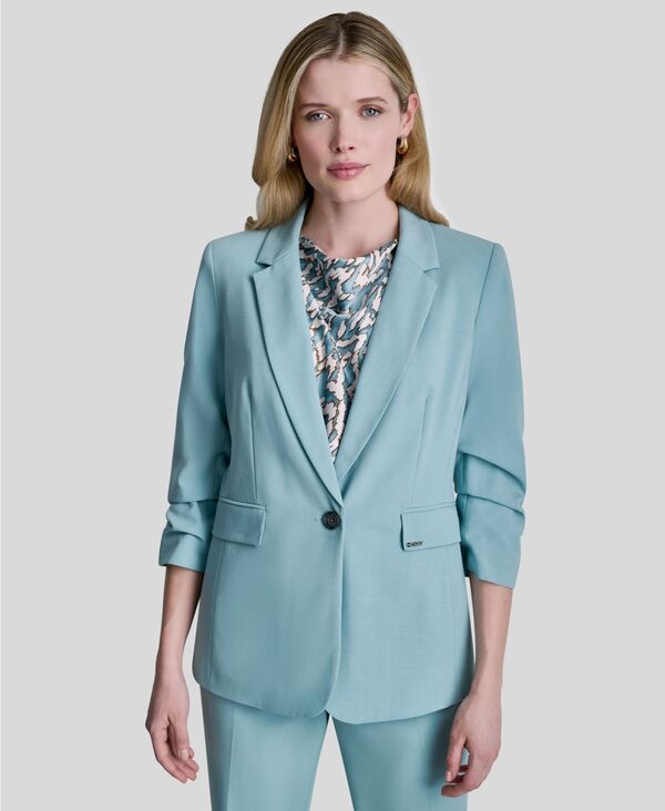 ダナ キャラン ニューヨーク レディース アウター ジャケット・ブルゾン ギャザー ブレザー DKNY Women's Notch Collaruched-Sleeve Blazer Cameo Blue ブルー｜ReVida 店