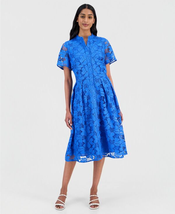 ティー・タハリ レディース トップス ワンピース 半袖 レース Tahari Women's Lace Button-Front Short-Sleeve Dresspring Bloom｜ReVida 店