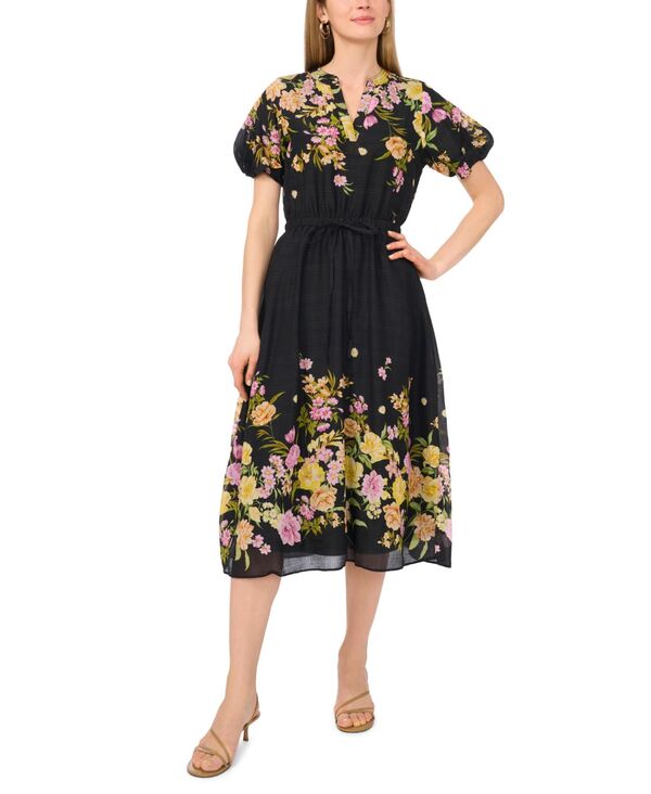 ヴィンスカムート レディース トップス ワンピース Vネック プリント ミディ Vince Camuto Women's V-Neck Printed Midi Dress Rich Black ブラック｜ReVida 店