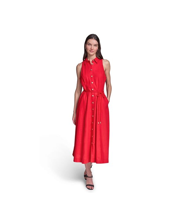 カール ラガーフェルド レディース トップス シャツ KARLAGERFELD PARIS Women's Colla red with Rope Belt Shirt-dress Tomato｜ReVida 店