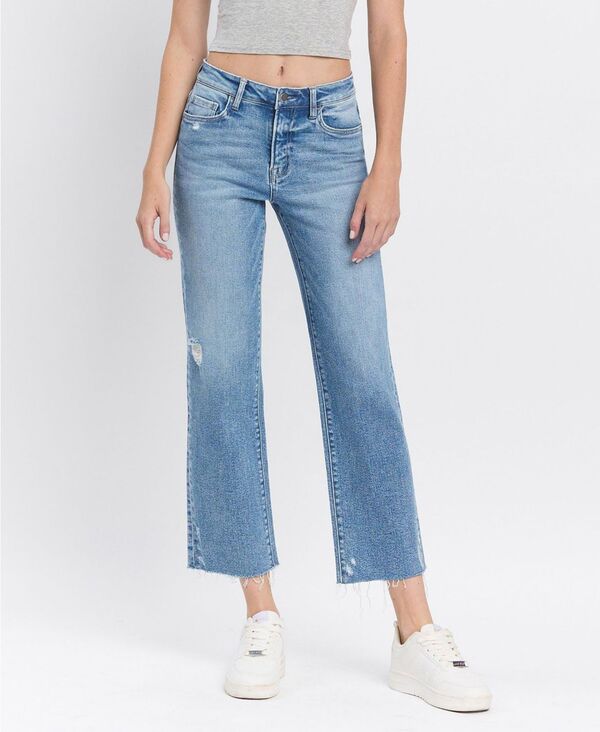 フライングモンキー レディース ボトムス デニムパンツ アンクル ジーンズ Flying Monkey Women's High Rise Distressed Ankle Straight Jeansweetime blue ブルー|ReVida 店